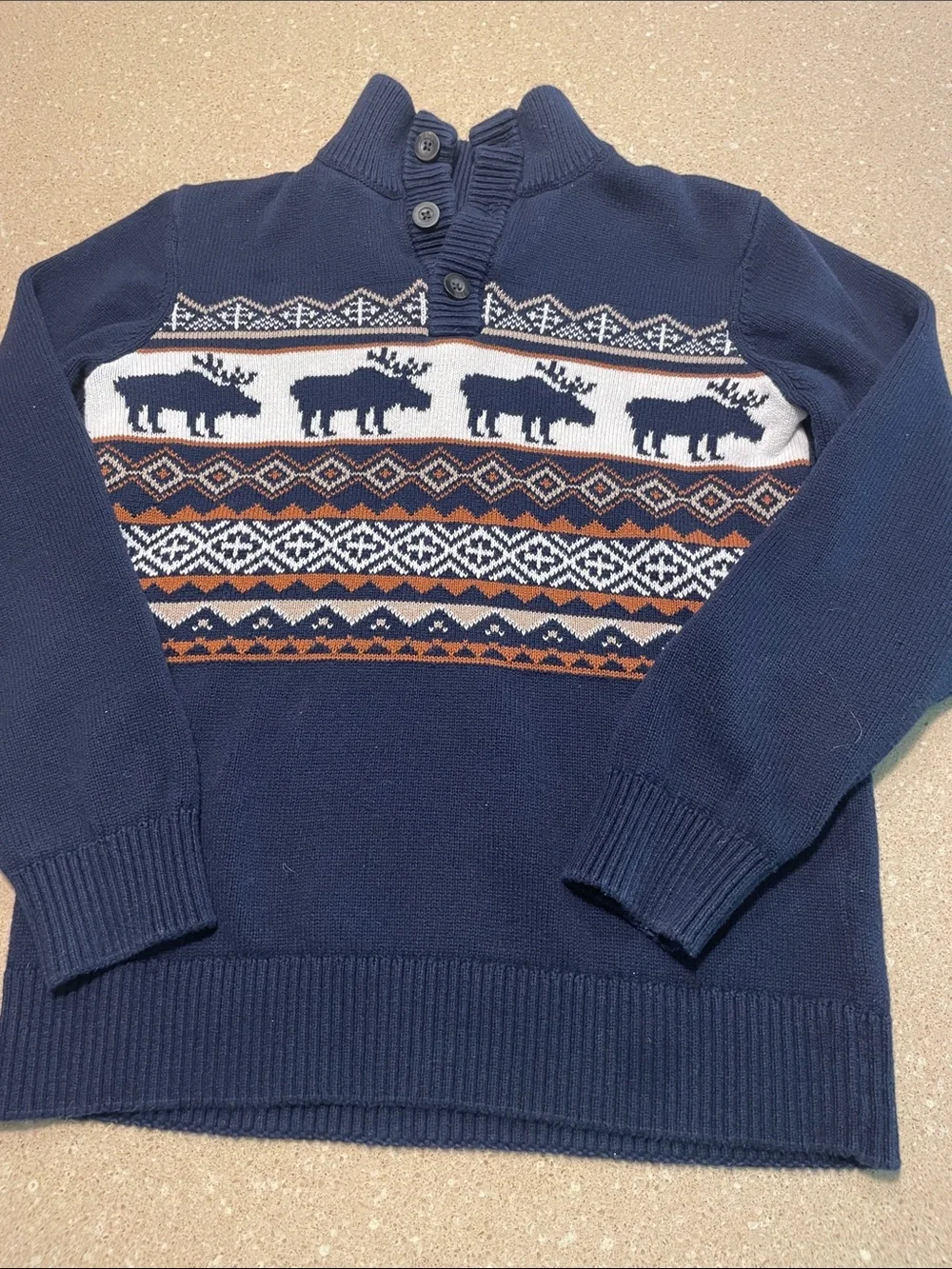 The Children's Place Navy Fair Isle Moose Knit Pullover